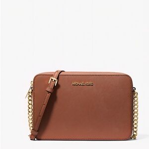 Michael Kors Brown and Gold Crossbody Bag with Chain Detailing
